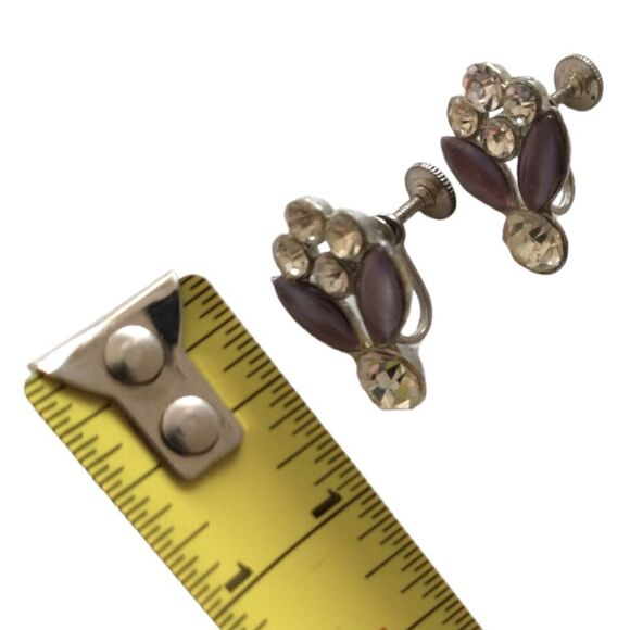 Victorian Rhinestone Earrings Purple Art Deco Lavender Screw Back Silver Tone - Picture 2 of 15